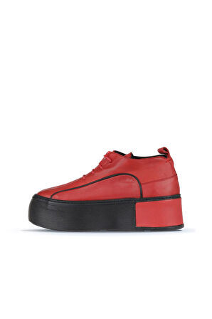 Bueno Shoes Kırmızı Deri Kadın Dolgu Topuklu Ayakkabı 01ws7001