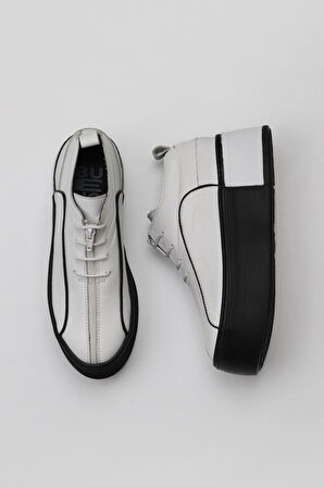 Bueno Shoes Beyaz Deri Kadın Dolgu Topuklu Ayakkabı 01ws7001
