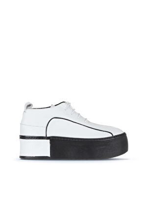 Bueno Shoes Beyaz Deri Kadın Dolgu Topuklu Ayakkabı 01ws7001
