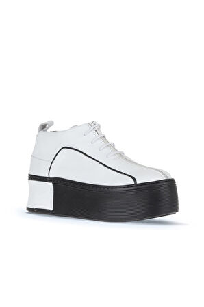Bueno Shoes Beyaz Deri Kadın Dolgu Topuklu Ayakkabı 01ws7001