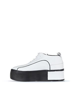 Bueno Shoes Beyaz Deri Kadın Dolgu Topuklu Ayakkabı 01ws7001