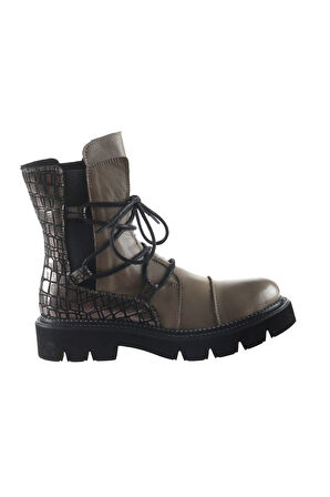 Bueno Shoes Gri Deri Kadın Düz Bot 01wr3410