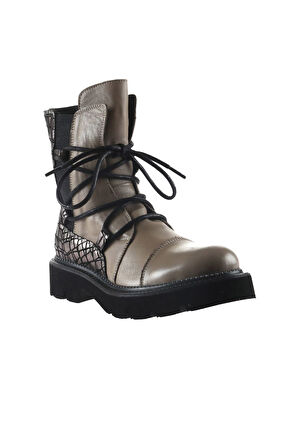 Bueno Shoes Gri Deri Kadın Düz Bot 01wr3410