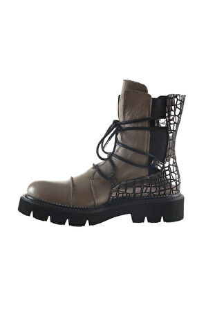Bueno Shoes Gri Deri Kadın Düz Bot 01wr3410