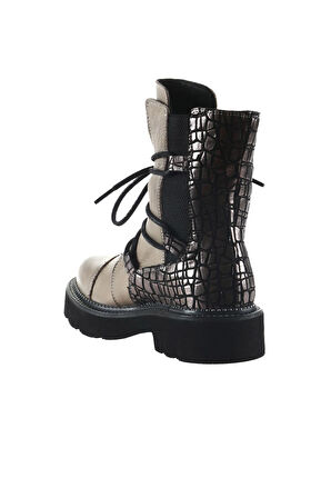 Bueno Shoes Gri Deri Kadın Düz Bot 01wr3410