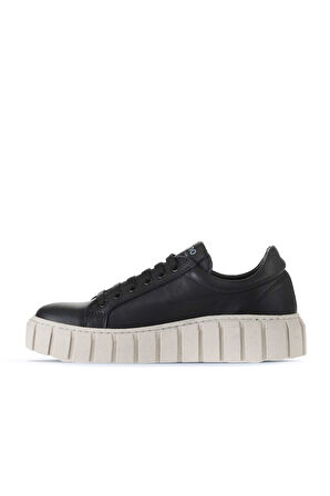 Bueno Shoes Siyah Deri Kadın Dolgu Topuklu Spor Ayakkabı 01wt3401