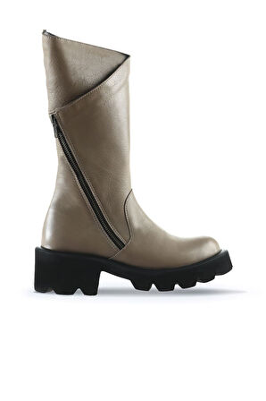 Bueno Shoes Gri Flotter Deri Kadın Düz Çizme 01wt1701