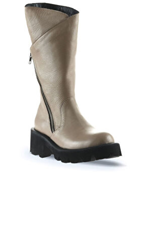 Bueno Shoes Gri Flotter Deri Kadın Düz Çizme 01wt1701