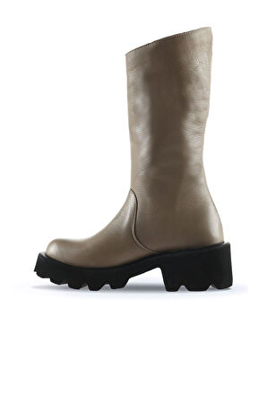 Bueno Shoes Gri Flotter Deri Kadın Düz Çizme 01wt1701