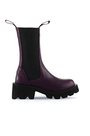 Bueno Shoes Mor Flotter Deri Kadın Topuklu Bot 01wt1703