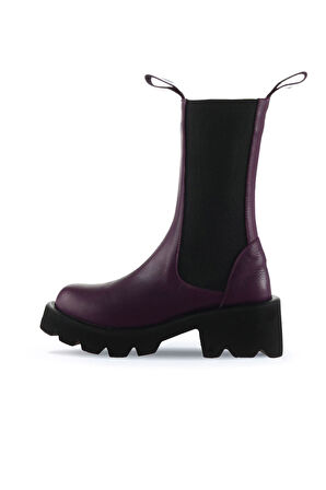 Bueno Shoes Mor Flotter Deri Kadın Topuklu Bot 01wt1703