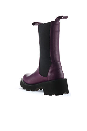 Bueno Shoes Mor Flotter Deri Kadın Topuklu Bot 01wt1703