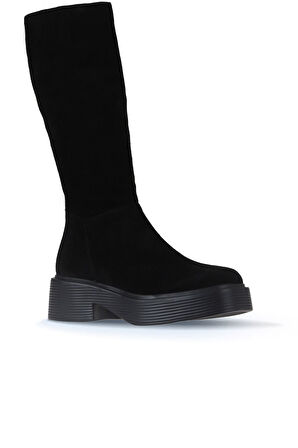 Bueno Shoes Siyah Süet Kadın Düz Çizme 01wt1803