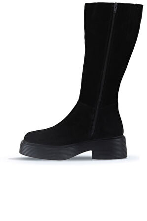 Bueno Shoes Siyah Süet Kadın Düz Çizme 01wt1803