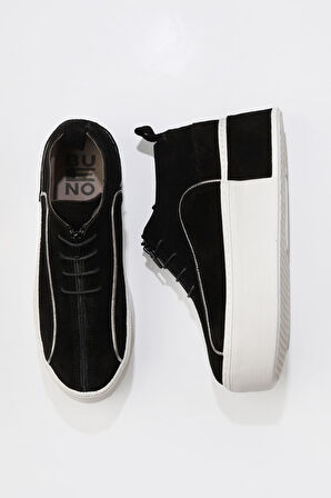 Bueno Shoes Siyah Süet Kadın Dolgu Topuklu Ayakkabı 01ws7001