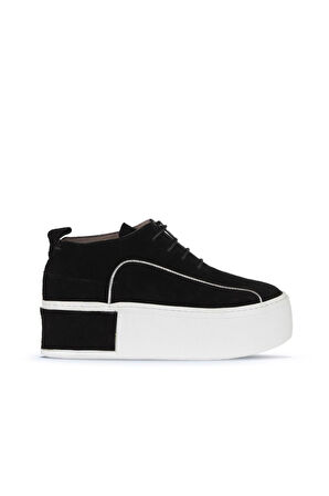 Bueno Shoes Siyah Süet Kadın Dolgu Topuklu Ayakkabı 01ws7001