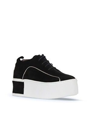 Bueno Shoes Siyah Süet Kadın Dolgu Topuklu Ayakkabı 01ws7001