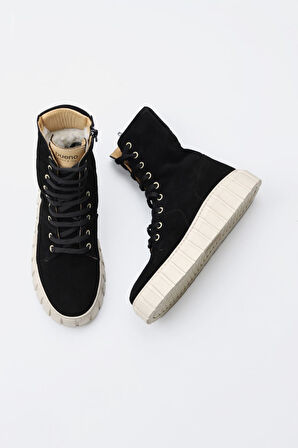 Bueno Shoes Siyah Süet Kadın Düz Bot 01wt3404