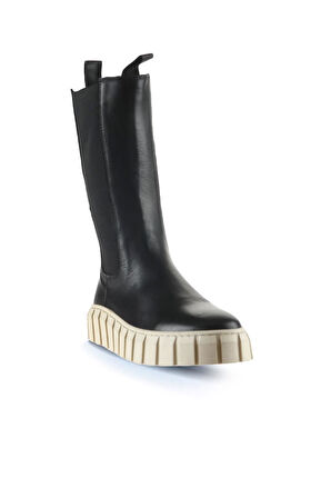 Bueno Shoes Siyah Deri Kadın Dolgu Topuklu Bot 01wt3410