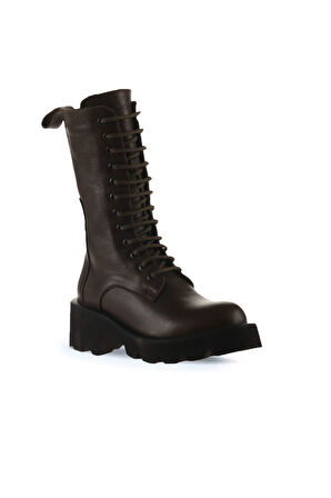 Bueno Shoes Haki Flotter Deri Kadın Topuklu Bot 01wt1702