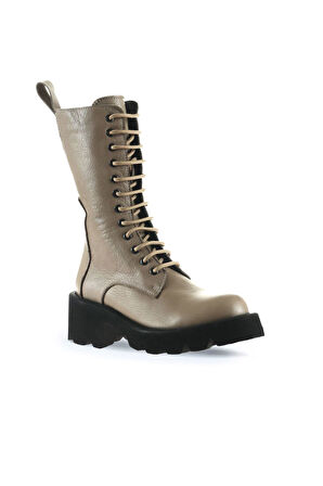 Bueno Shoes Gri Flotter Deri Kadın Topuklu Bot 01wt1702