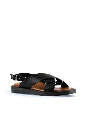 Bueno Shoes Siyah Deri Kadın Sandalet 01ws2801