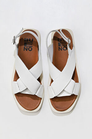 Bueno Shoes Beyaz Deri Kadın Sandalet 01ws2801