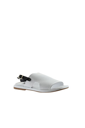 Bueno Shoes Beyaz Siyah Deri Kadın Düz Sandalet 01wu4108