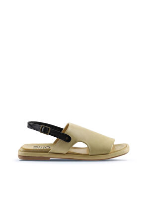 Bueno Shoes Sarı Siyah Deri Kadın Düz Sandalet 01wu4108