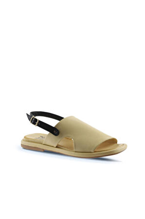 Bueno Shoes Sarı Siyah Deri Kadın Düz Sandalet 01wu4108