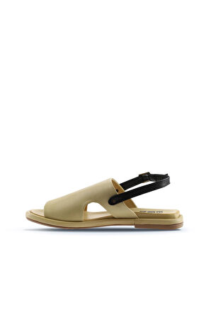 Bueno Shoes Sarı Siyah Deri Kadın Düz Sandalet 01wu4108