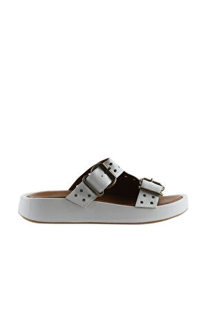 Bueno Shoes Beyaz Deri Kadın Dolgu Topuklu Terlik 01wu4603