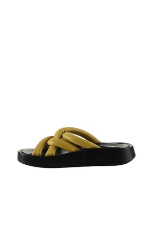 Bueno Shoes Sarı Siyah Deri Kadın Dolgu Topuklu Terlik 01wu4606