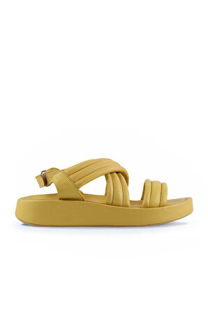 Bueno Shoes Sarı Deri Kadın Dolgu Topuklu Sandalet 01wu4619