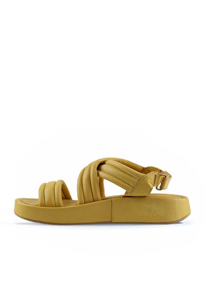 Bueno Shoes Sarı Deri Kadın Dolgu Topuklu Sandalet 01wu4619