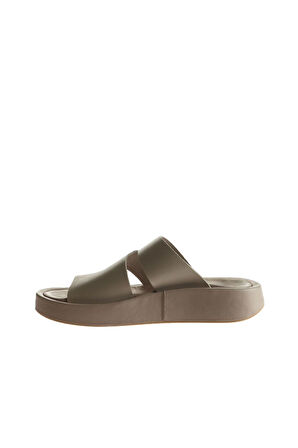 Bueno Shoes Vizon Deri Kadın Dolgu Topuklu Terlik 01wu4629