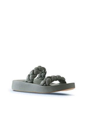 Bueno Shoes Mavi Deri Kadın Dolgu Topuklu Terlik 01wu4640