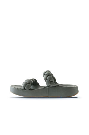 Bueno Shoes Mavi Deri Kadın Dolgu Topuklu Terlik 01wu4640