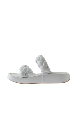 Bueno Shoes Beyaz Deri Kadın Dolgu Topuklu Terlik 01wu4640