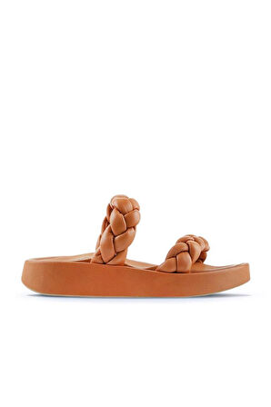 Bueno Shoes Taba Deri Kadın Dolgu Topuklu Terlik 01wu4640