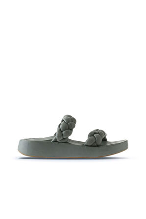 Bueno Shoes Mavi Deri Kadın Dolgu Topuklu Terlik 01wu4640