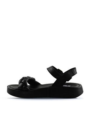 Bueno Shoes Siyah Deri Kadın Dolgu Topuklu Sandalet 01wu4641