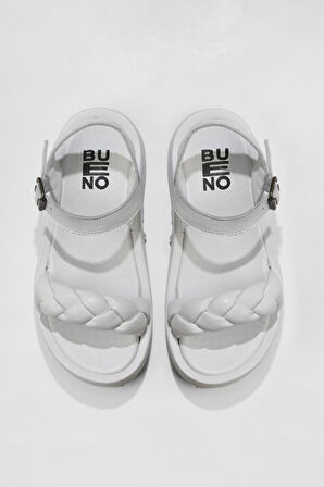 Bueno Shoes Beyaz Deri Kadın Dolgu Topuklu Sandalet 01wu4641