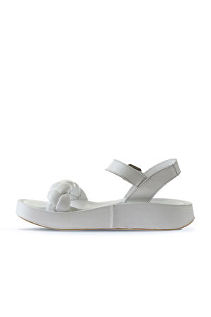 Bueno Shoes Beyaz Deri Kadın Dolgu Topuklu Sandalet 01wu4641