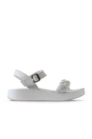 Bueno Shoes Beyaz Deri Kadın Dolgu Topuklu Sandalet 01wu4641