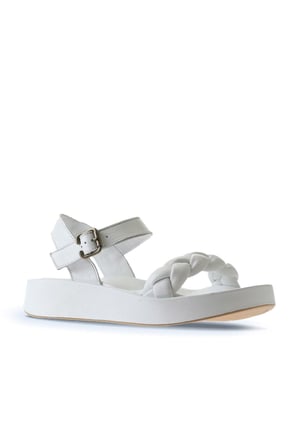 Bueno Shoes Beyaz Deri Kadın Dolgu Topuklu Sandalet 01wu4641