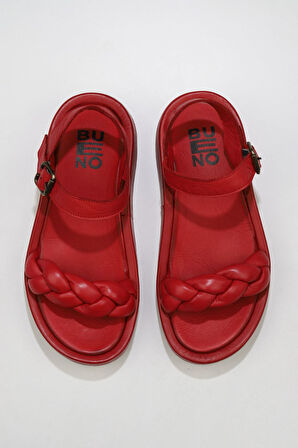Bueno Shoes Kırmızı Deri Kadın Dolgu Topuklu Sandalet 01wu4641