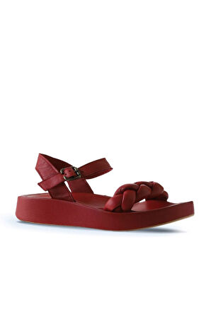 Bueno Shoes Kırmızı Deri Kadın Dolgu Topuklu Sandalet 01wu4641