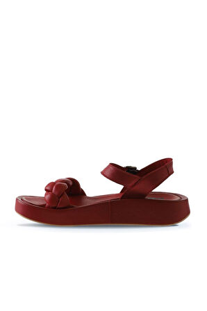 Bueno Shoes Kırmızı Deri Kadın Dolgu Topuklu Sandalet 01wu4641