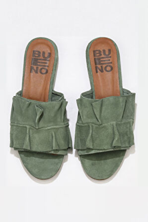 Bueno Shoes Yeşil Açık Süet Kadın Düz Terlik 01wn1908